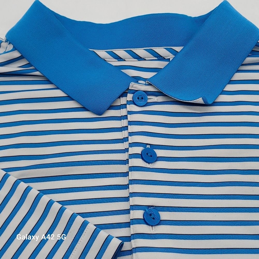 Cutter & Buck Mens XL DryTec 50+ Striped Golf Polo Shirt Blue White Salisbury CC